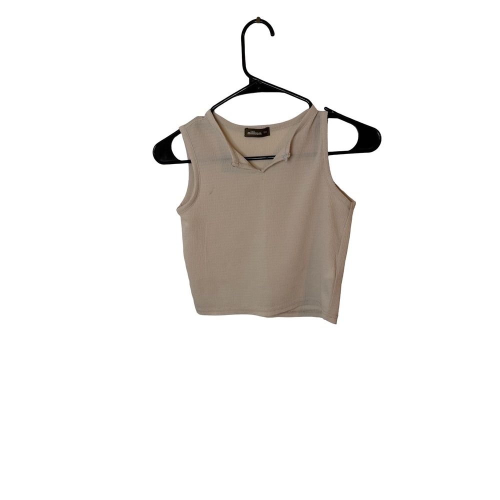 Milibam Beige Textured Sleeveless Crop Top Notched Neckline Neutral Size 120 - Picture 4 of 4